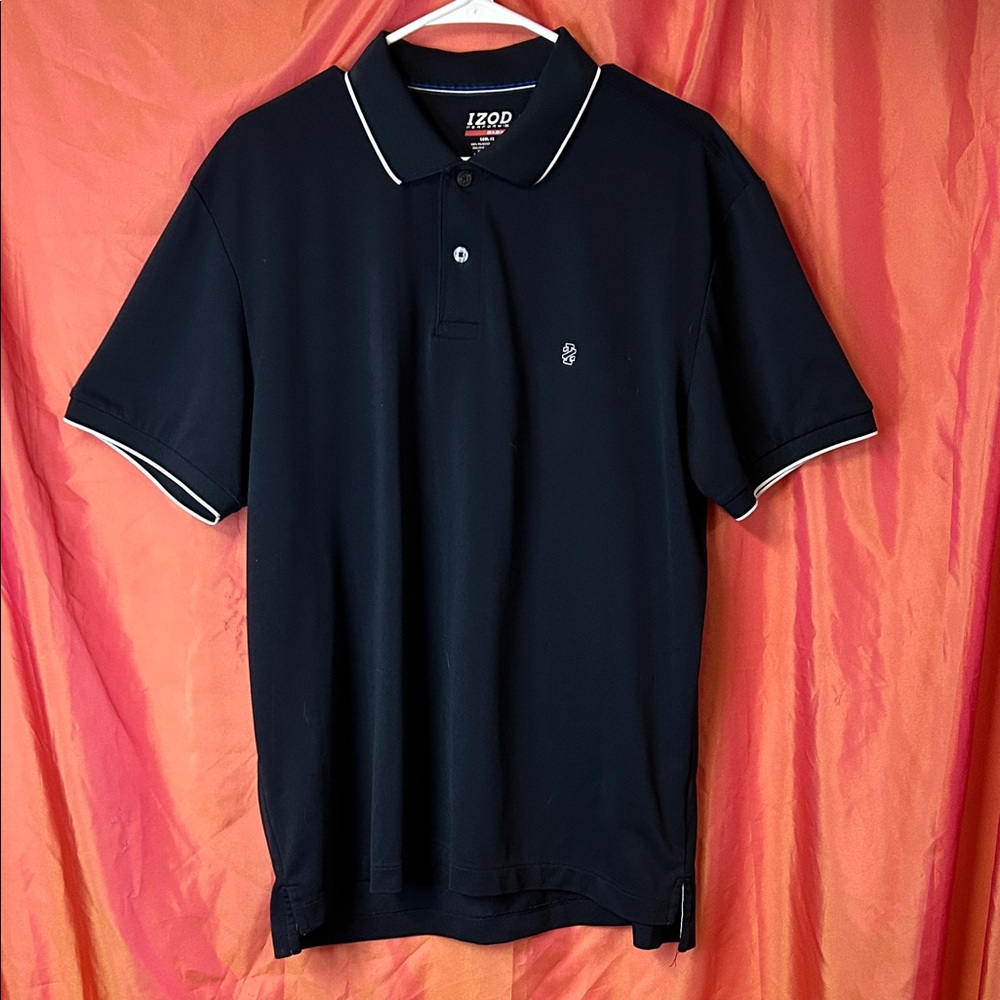 Izod Navy Blue Polo with White Piping Size XL Excellent Condition